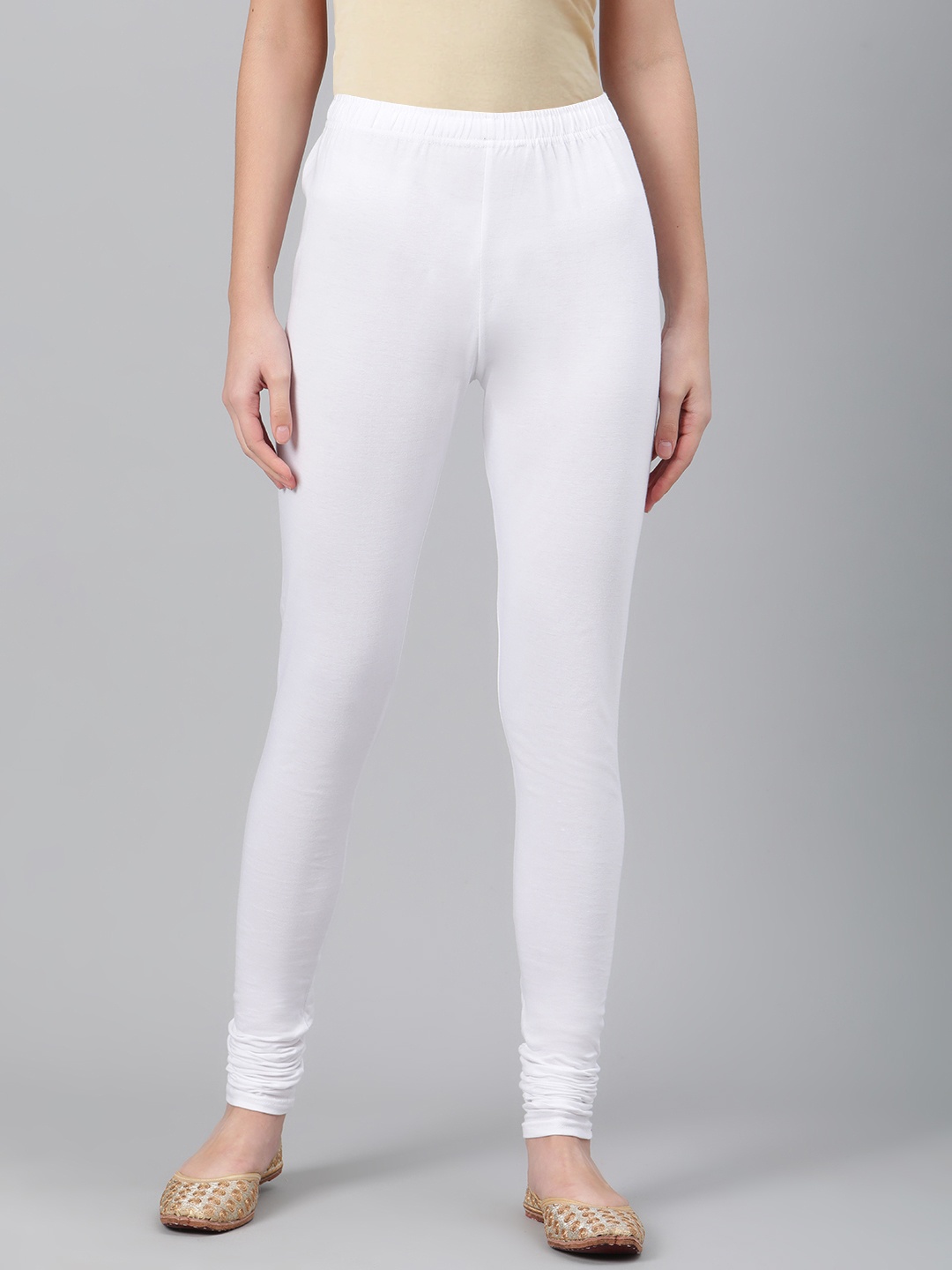 

Biba Women White Solid Churidar Leggings