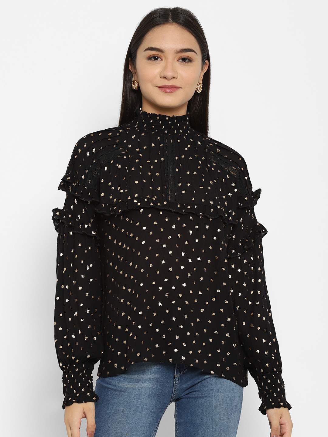 

HOUSE OF KKARMA Women Black Printed Top