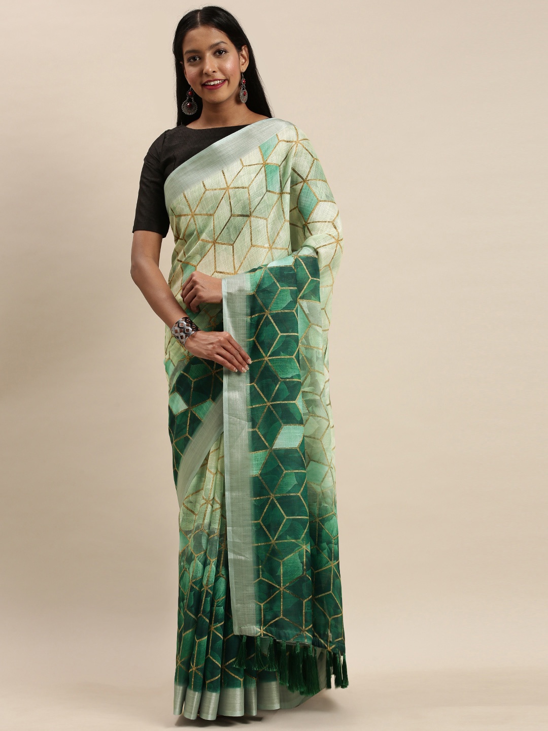 

VASTRANAND Multicoloured Printed Linen Blend Saree, Multi