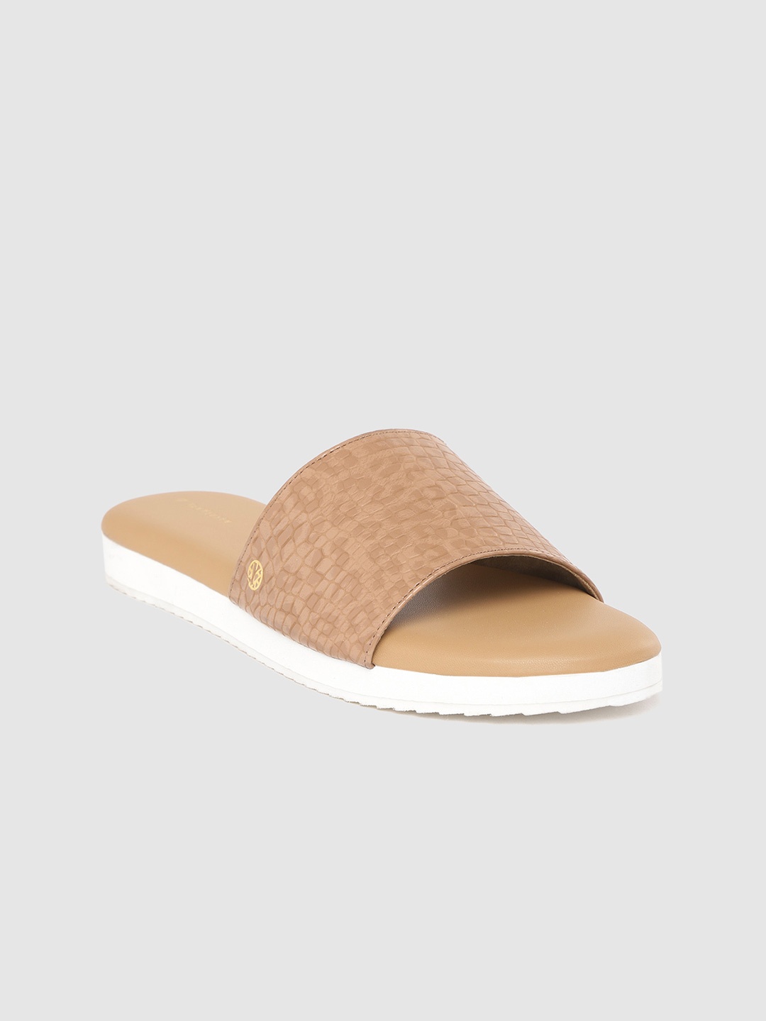 

Van Heusen Women Brown Croc Textured Open Toe Flats