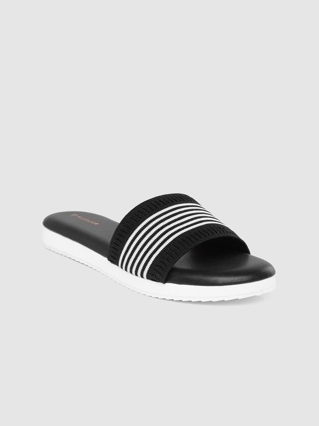 

Van Heusen Women Black & White Striped Knitted Open Toe Flats