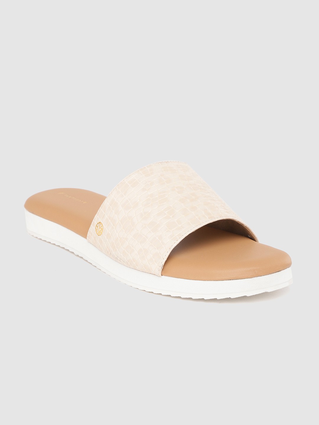 

Van Heusen Women Off-White Croc Textured Open Toe Flats