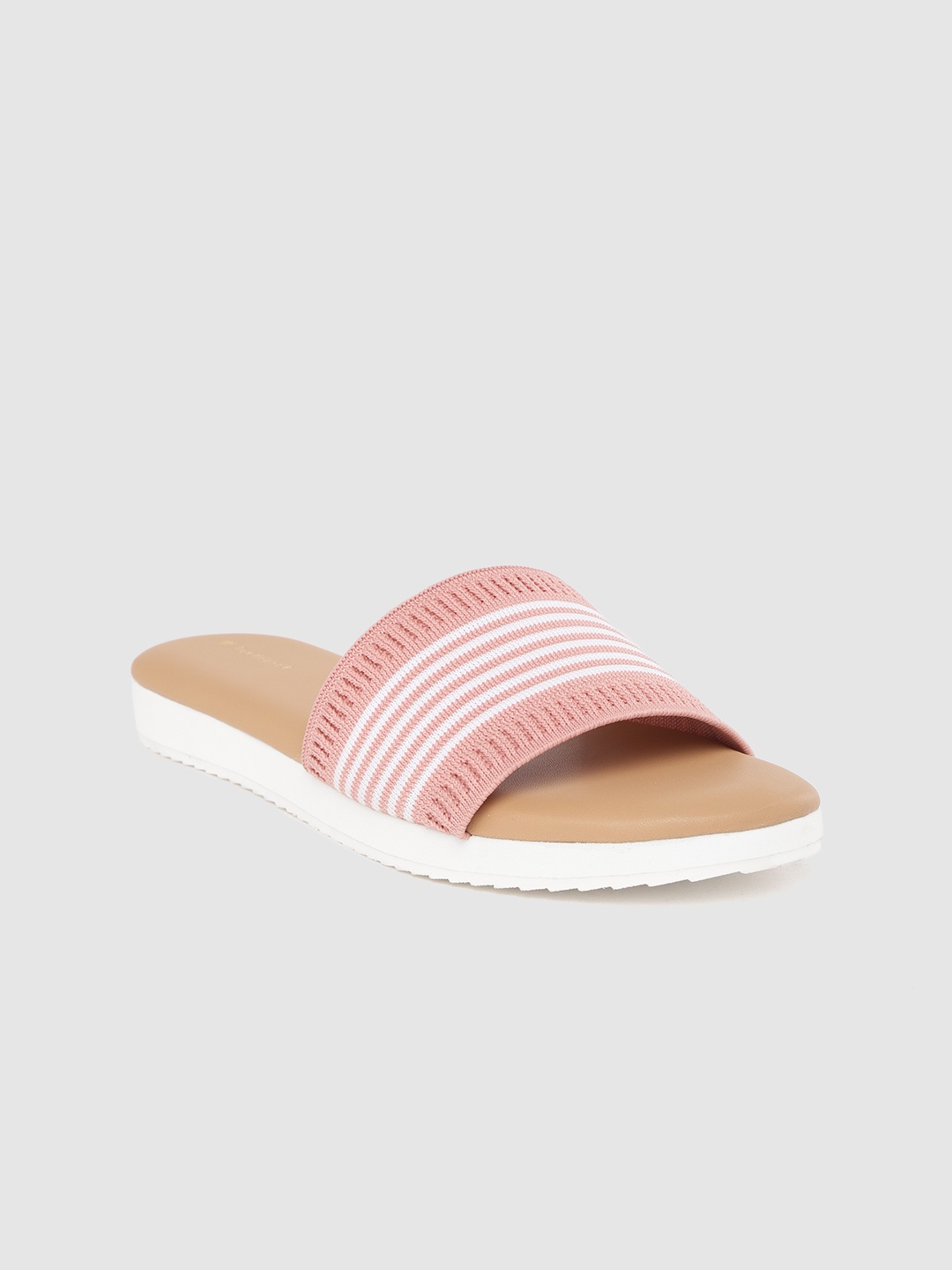 

Van Heusen Women Pink & White Knitted Striped Open Toe Flats