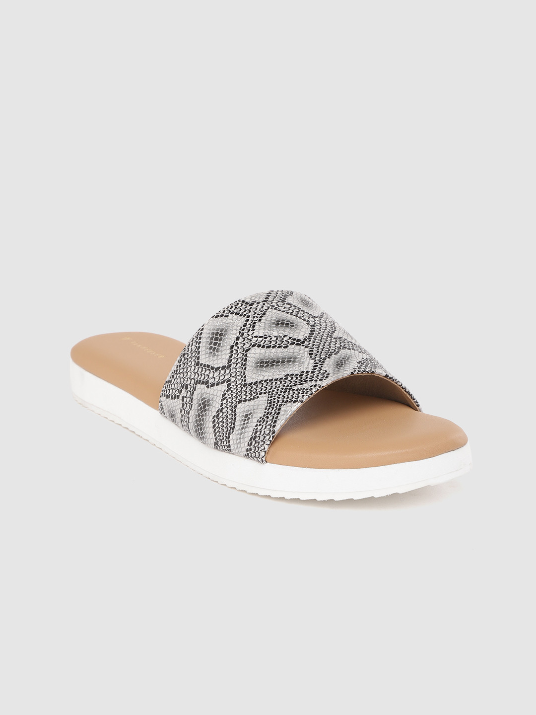 

Van Heusen Women Grey & Black Snakeskin Textured Open Toe Flats