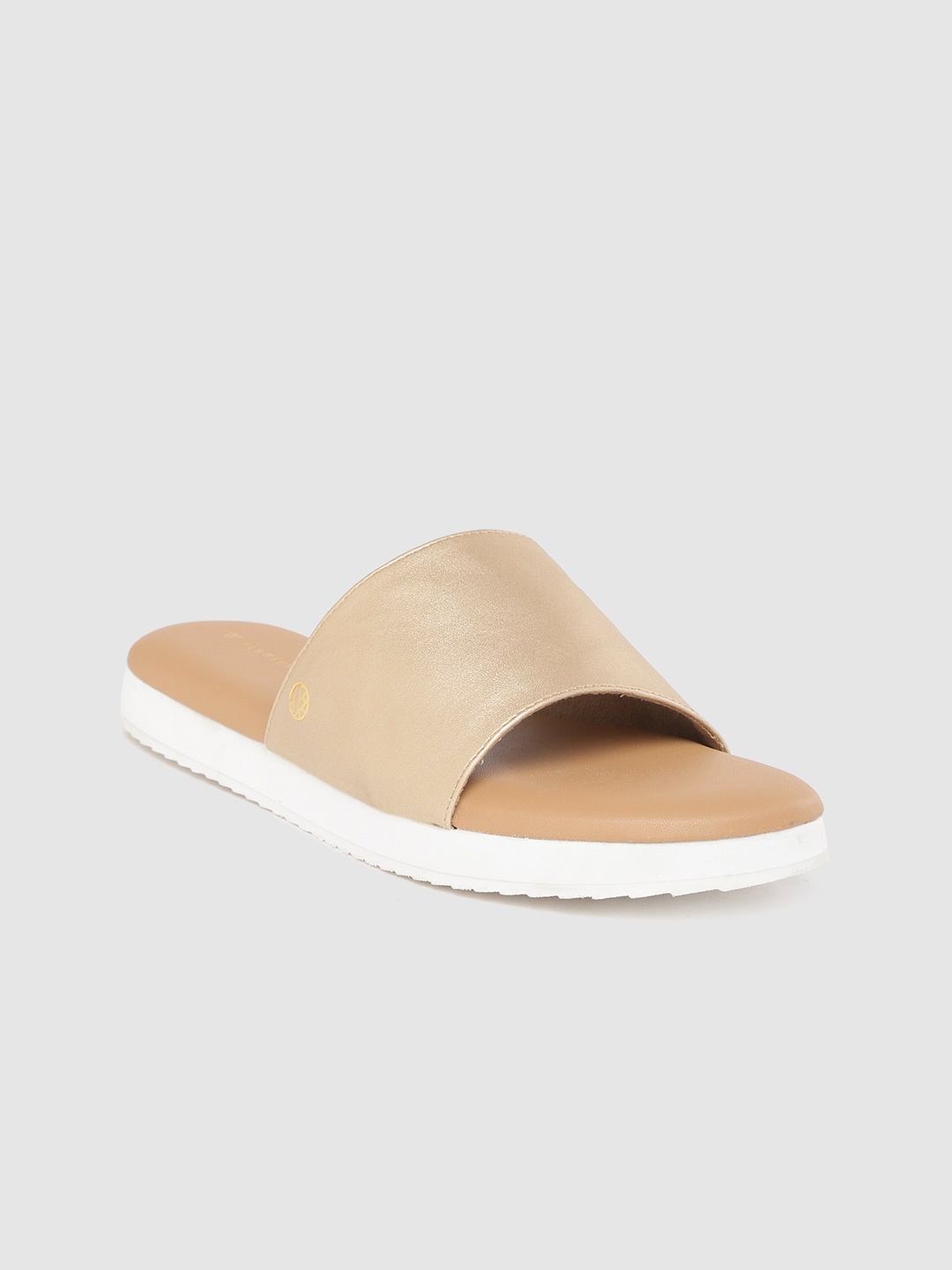 

Van Heusen Women Gold-Toned Solid Open Toe Flats