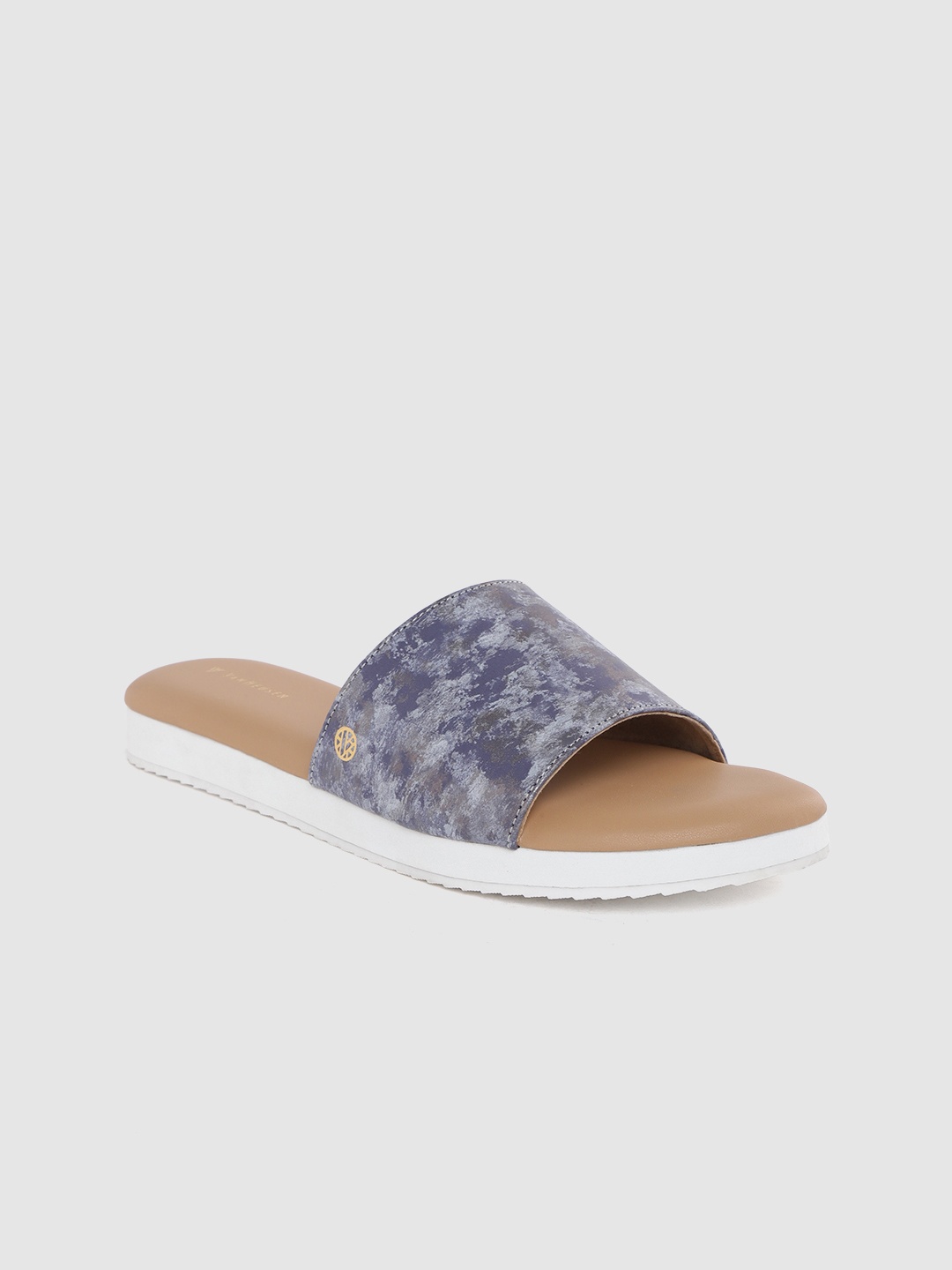 

Van Heusen Women Blue & Charcoal Grey Printed Open Toe Flats
