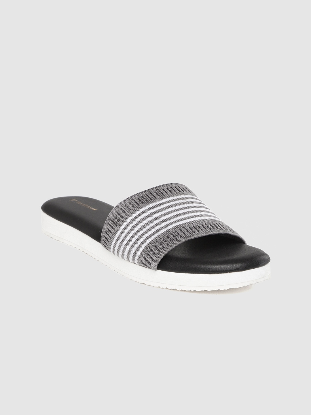 

Van Heusen Women Grey & White Knitted Striped Open Toe Flats