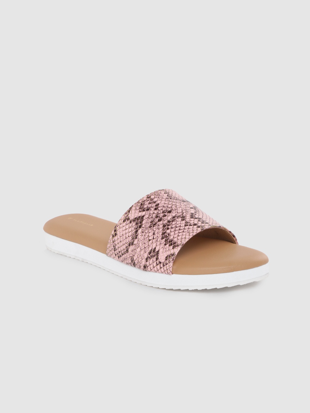 

Van Heusen Women Pink & Coffee Brown Snakeskin Print Open Toe Flats
