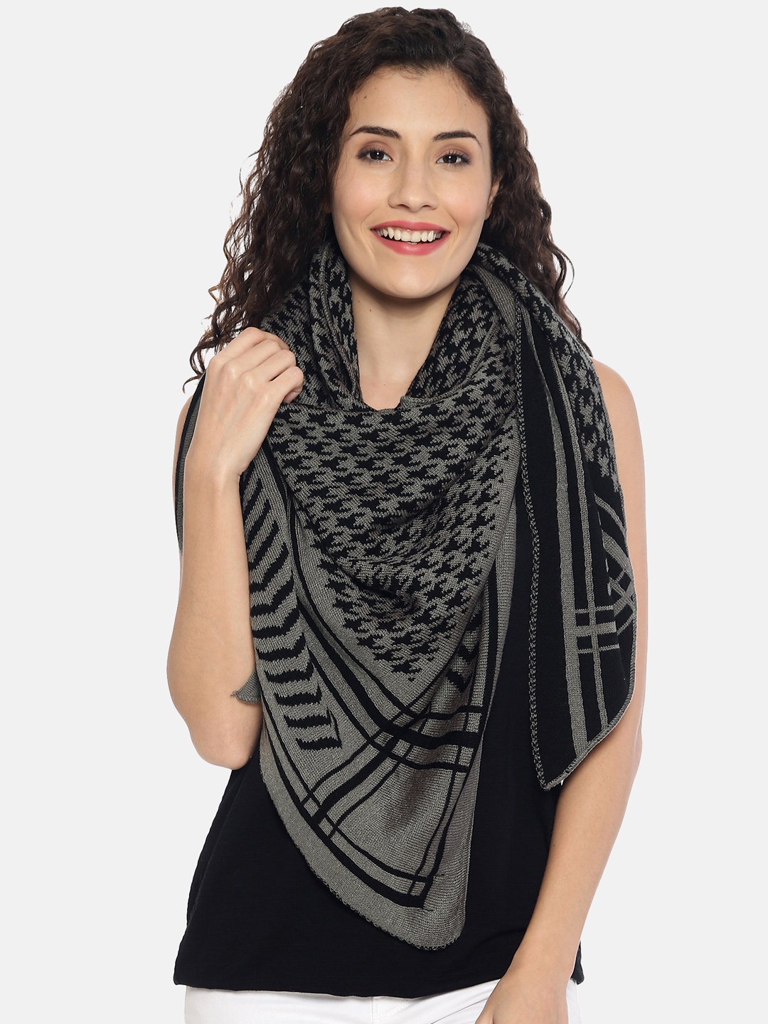 

513 Women Patterned Muffler, Black