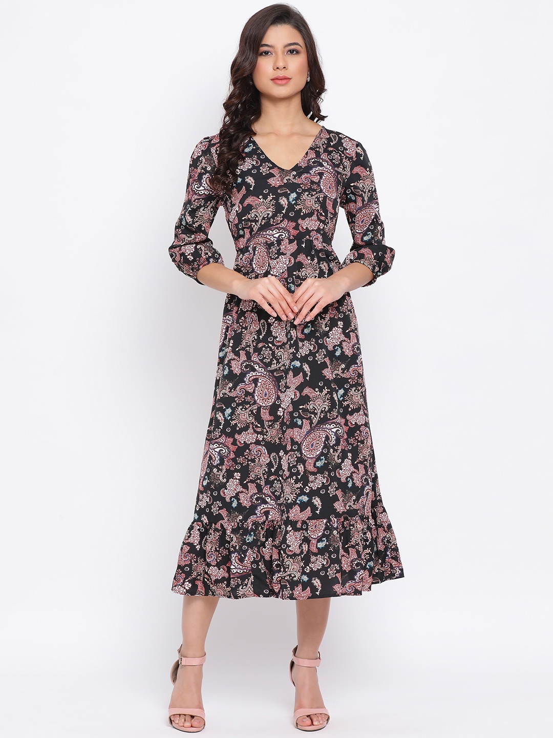 

Oxolloxo Women Black Printed A-Line Dress