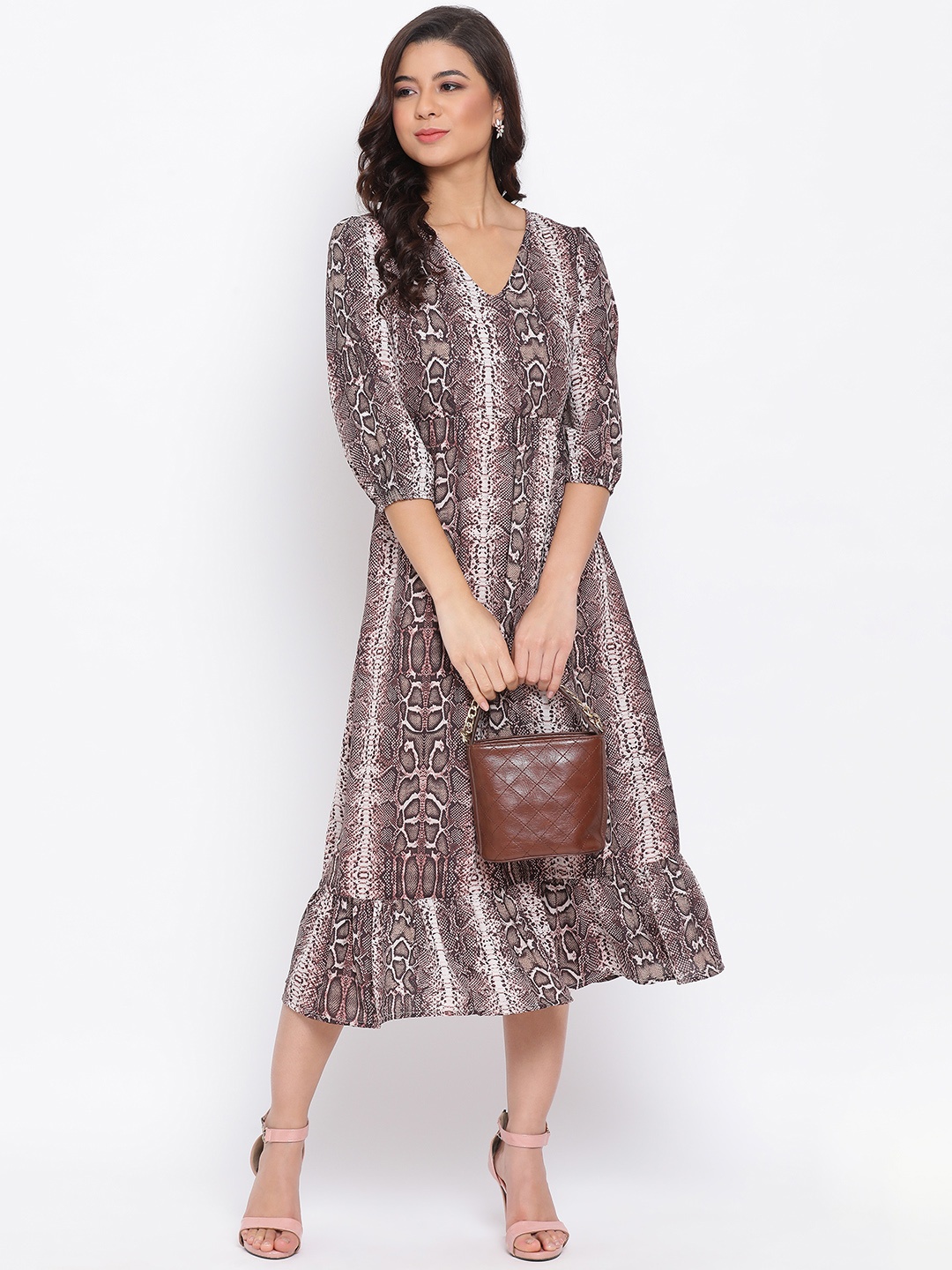 

Oxolloxo Women Brown Printed A-Line Dress