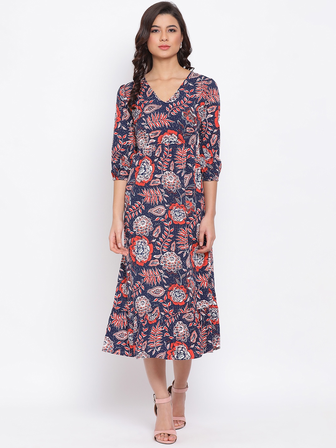 

Oxolloxo Women Navy Blue Printed A-Line Dress
