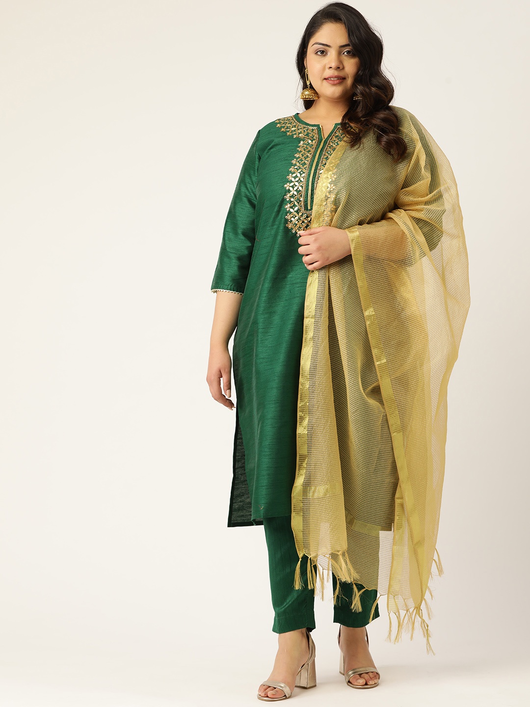 

Sztori Women Green Yoke Design Kurta with Trousers & Dupatta