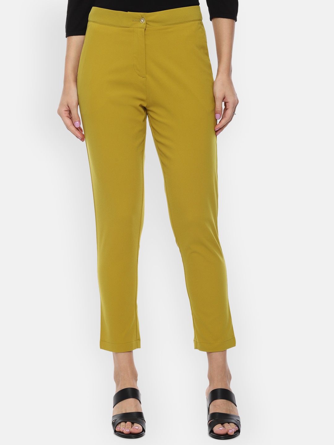 

Van Heusen Woman Yellow Regular Fit Solid Cropped Cigarette Trousers