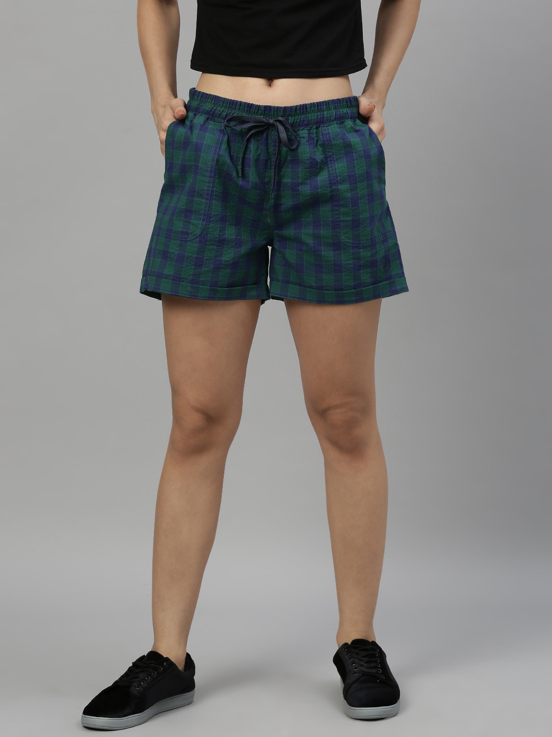 

Allen Solly Woman Women Navy Blue Checked Regular Shorts