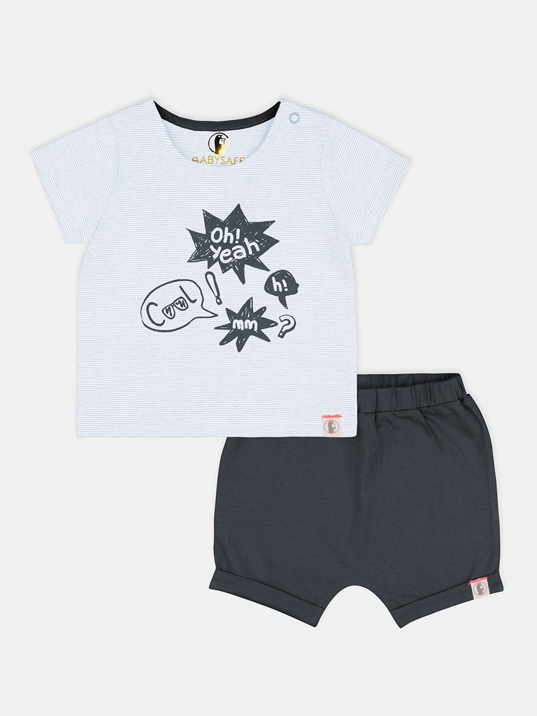 

Babysafe Infant Boys Grey Melange & Black Printed T-shirt with Shorts