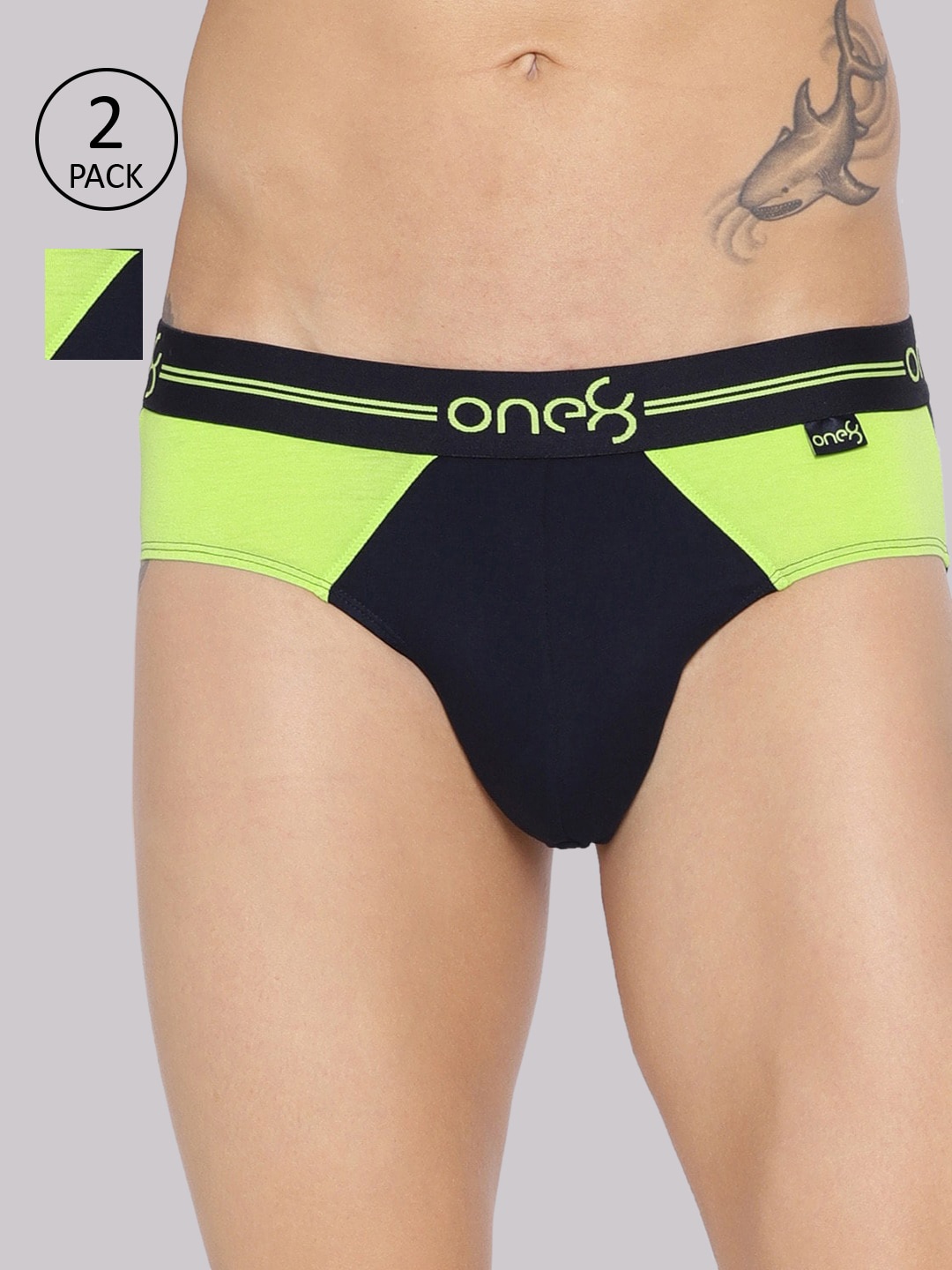 

one8 by Virat Kohli Men Pack of 2 Colourblocked Premium Cotton Stretch Briefs 204, Navy blue