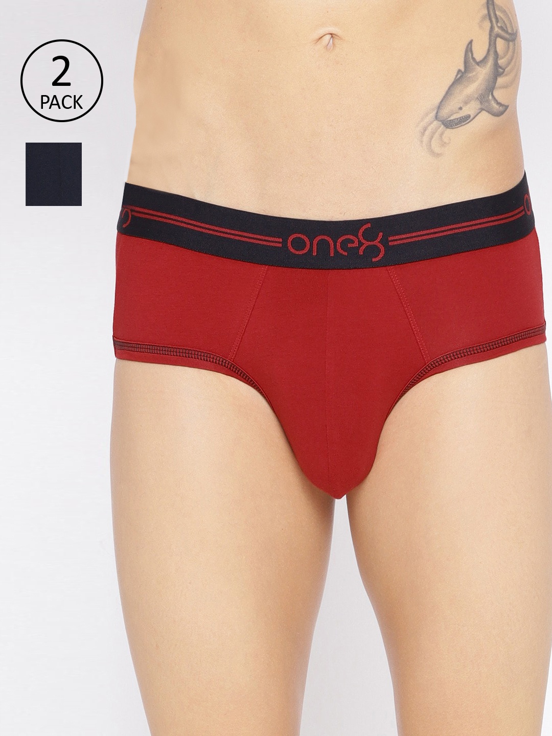 

one8 by Virat Kohli Men Pack of 2 Solid Super Cotton Stretch Briefs 203, Red