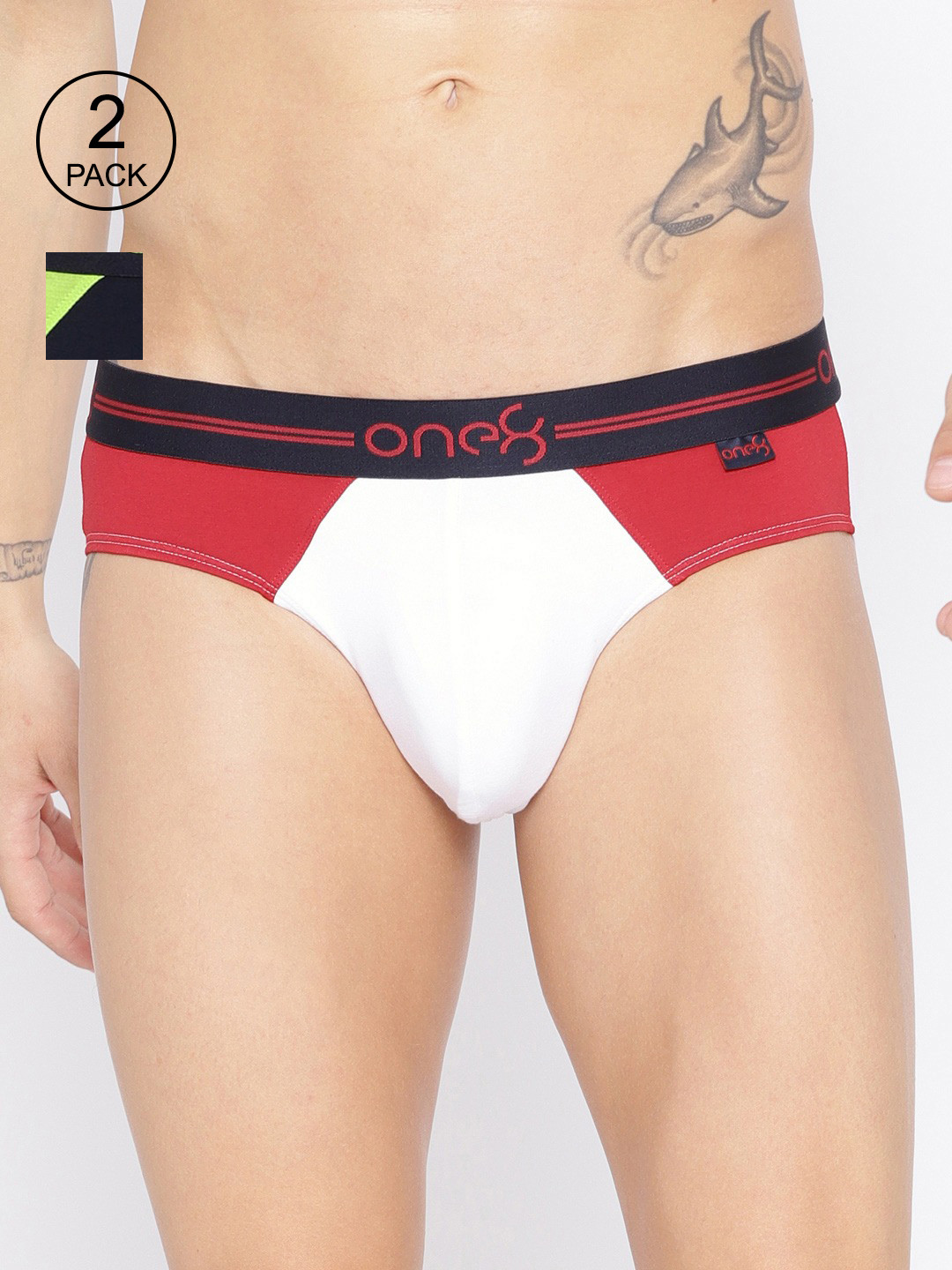 

one8 by Virat Kohli Men Pack of 2 Colourblocked Premium Cotton Stretch Briefs 204-PO2, White