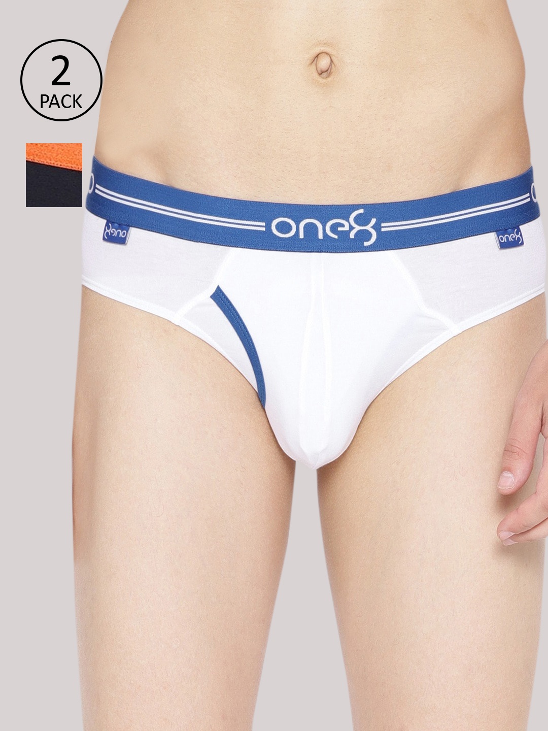 

one8 by Virat Kohli Men Pack of 2 White and Navy Blue Cotton Stretch Briefs 205-PO2