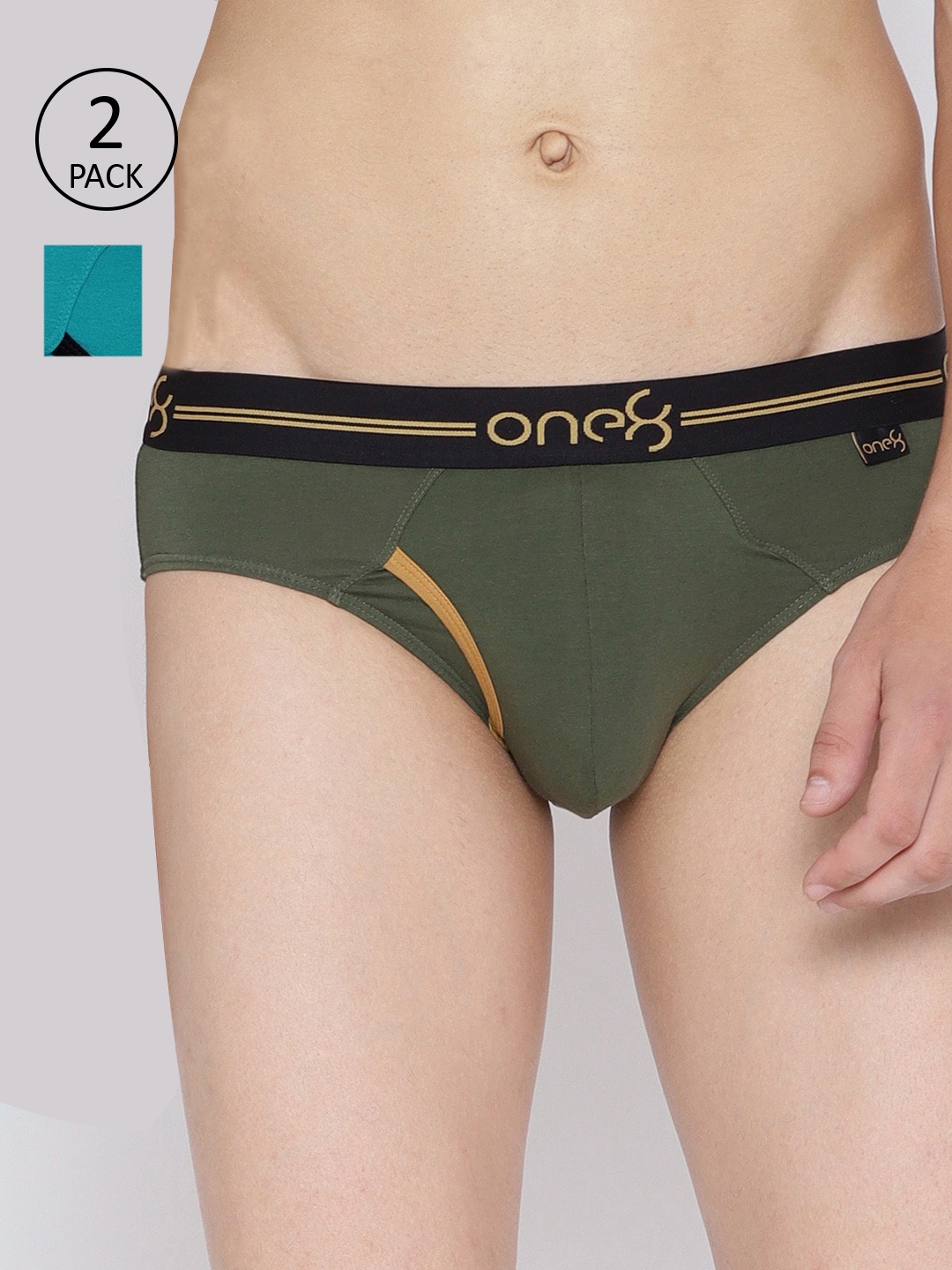 

one8 by Virat Kohli Men Pack of 2 Solid Basic Premium Cotton Stretch Briefs 205, Olive