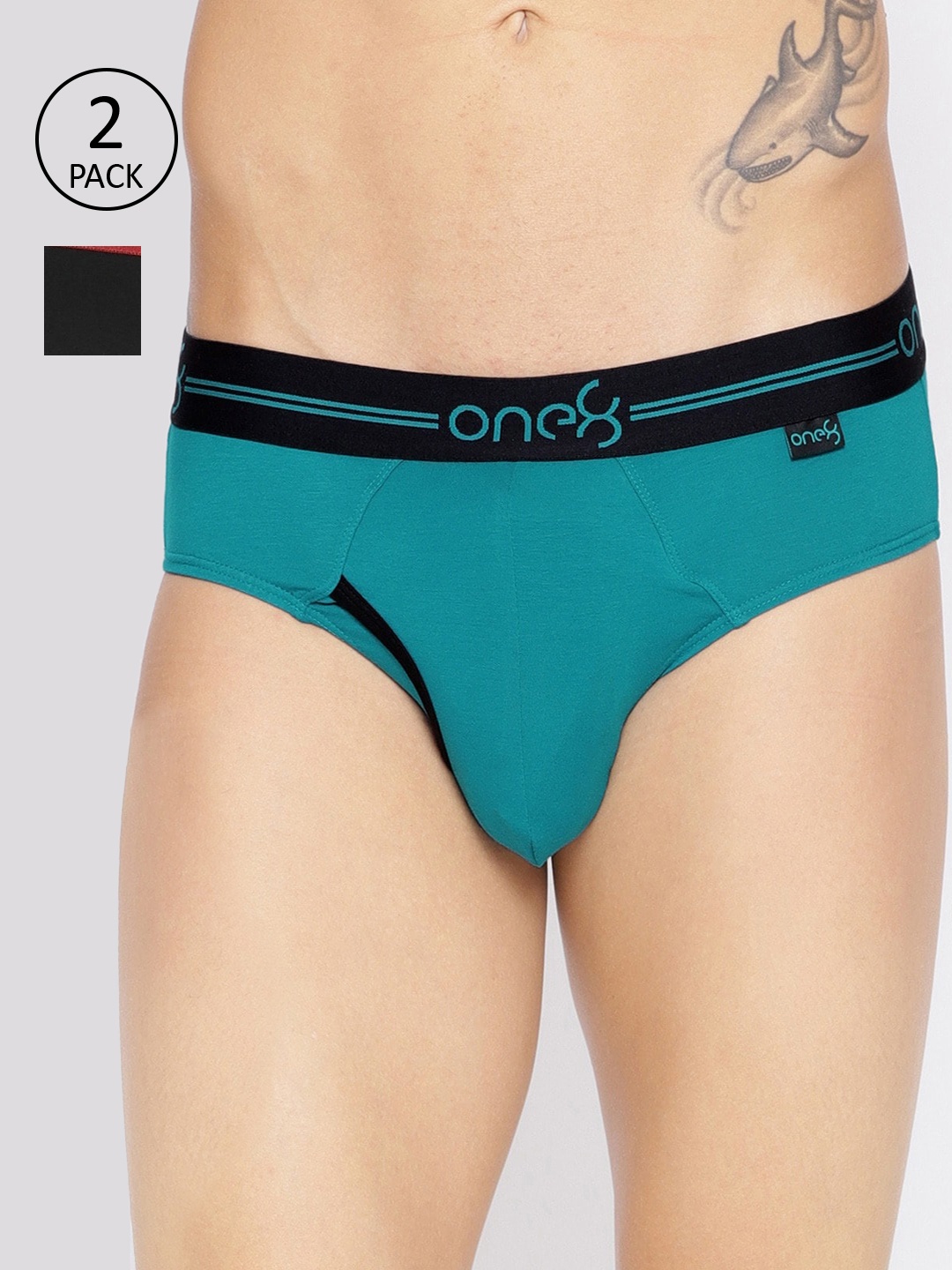 

one8 by Virat Kohli Men Pack of 2 Solid Premium Cotton Stretch Briefs 205, Black