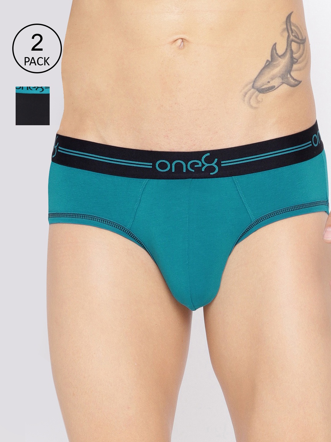 

one8 by Virat Kohli Men Pack of 2 Solid Super Cotton Stretch Briefs 203, Sea green