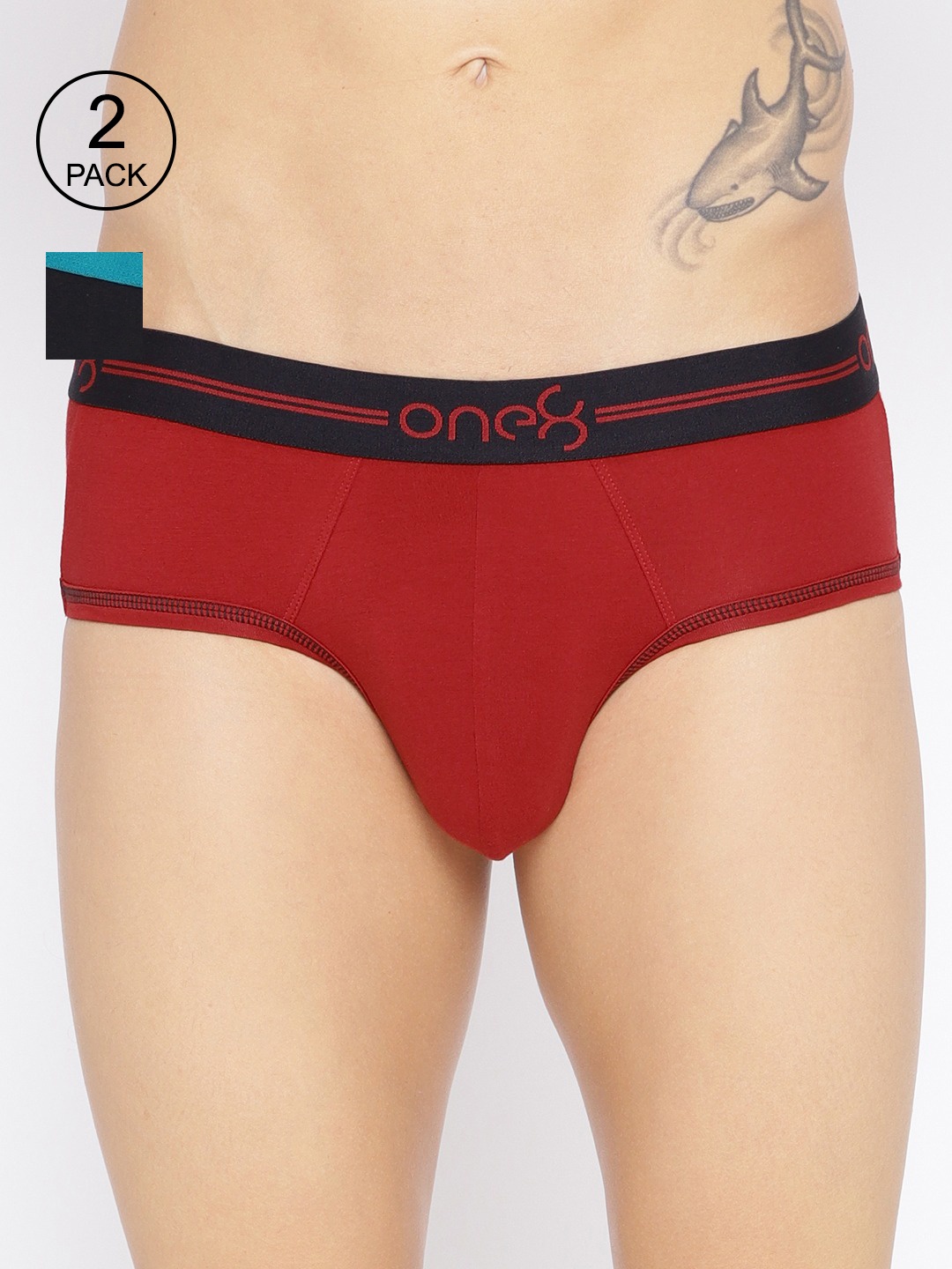 

one8 by Virat Kohli Men Pack of 2 Solid Super Cotton Stretch Briefs 204-PO2, Red