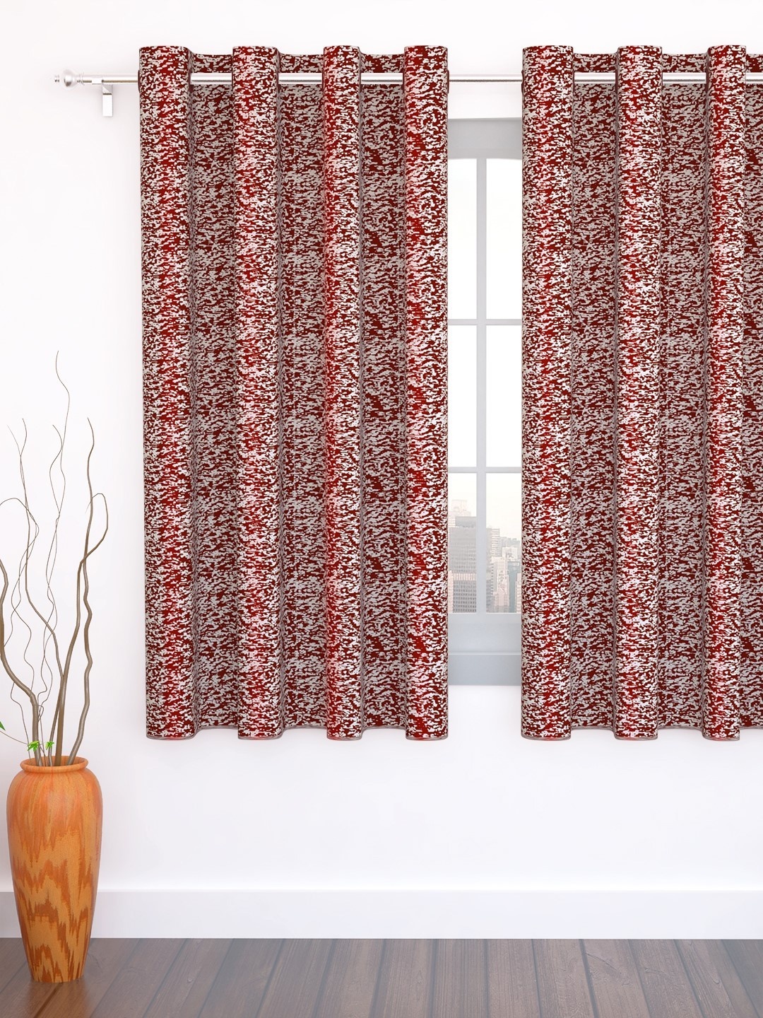 

Story@home Maroon & White Premium Jacquard 350GSM Room Darkening Eyelet Single Window Curtain