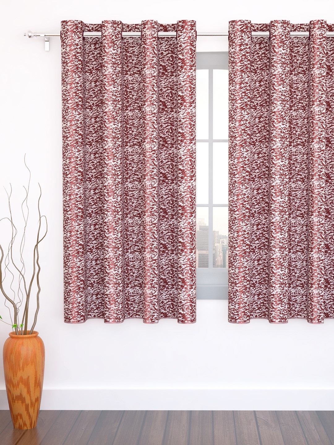 

Story@home Set Of 2 Maroon & White 200GSM Sheer Semi Window Curtains
