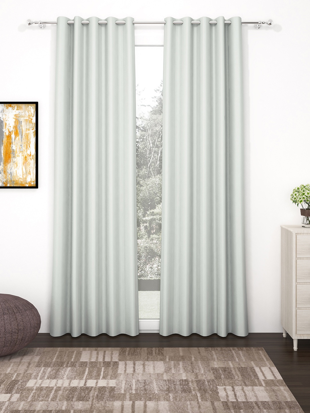 

Story@home Set of 2 Grey Faux Silk Solid 300GSM Room Darkening Blackout Door Curtains