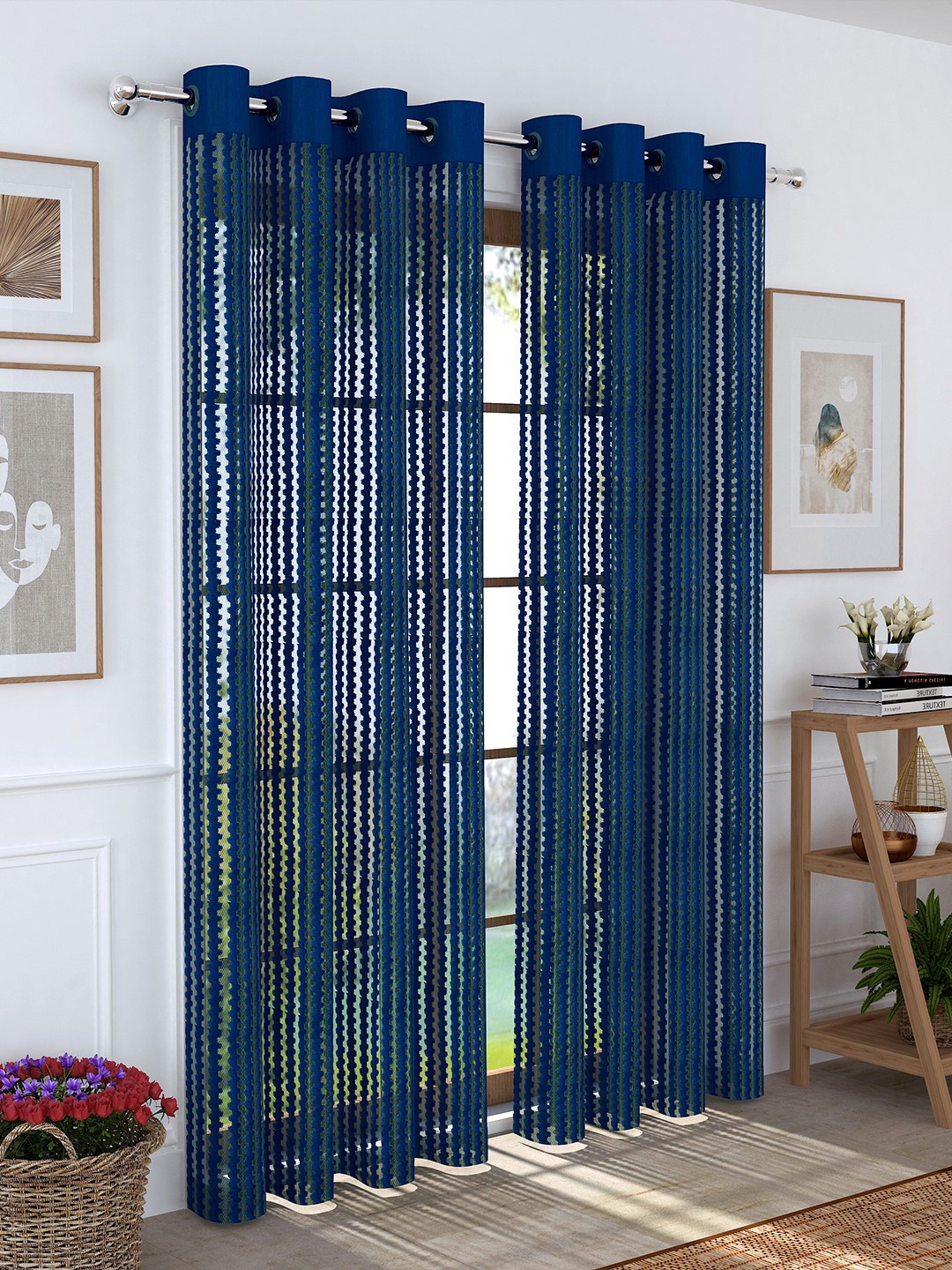 

Story@home Set Of 2 Blue 200GSM Sheer Semi Long Door Curtains