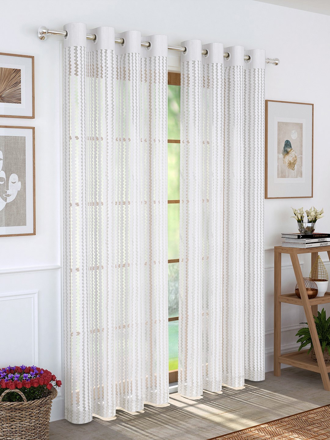 

Story@home Set Of 2 White Sheer Door Curtains