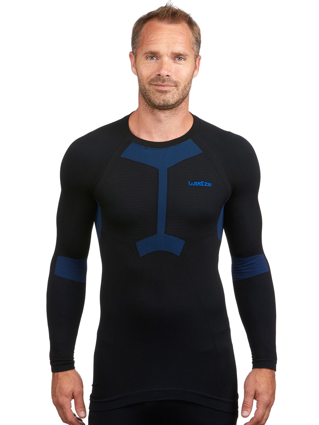 

WEDZE By Decathlon Men Black & Blue Printed Skiing and Snowboarding Thermal Top 8548379