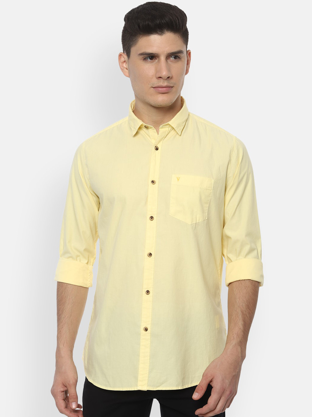 

Van Heusen Sport Men Yellow Slim Fit Opaque Pure Cotton Casual Shirt