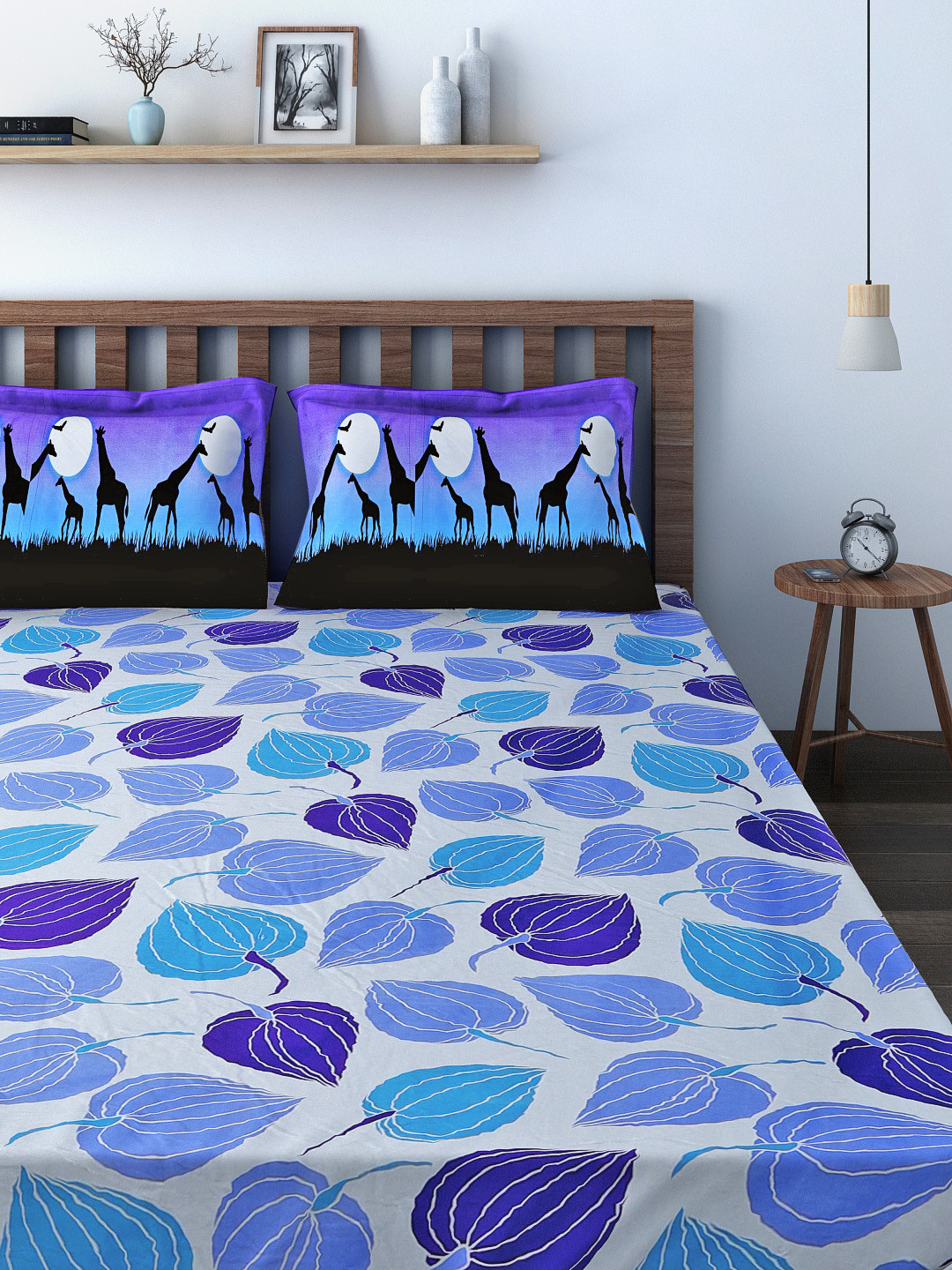 

SWAYAM Blue 180 TC Cotton Double Bedsheet with 2 Pillow Covers