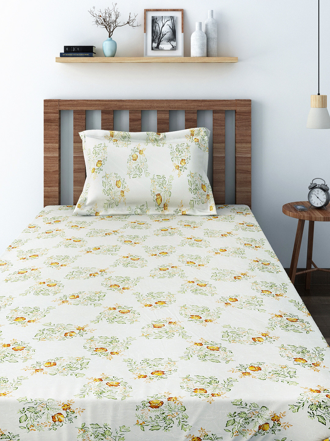 

SWAYAM Cream-Coloured 180 TC Cotton Single Bedsheet with 1 Pillow Cover