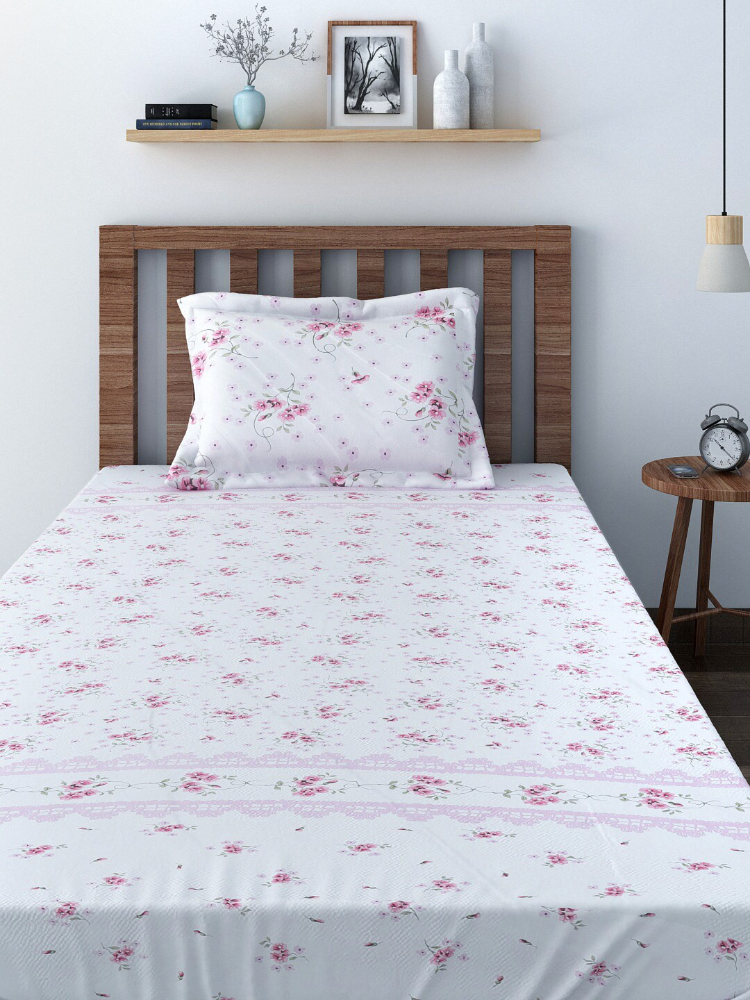 

SWAYAM Off-White 180 TC Cotton Single Bedsheet with 1 Pillow Cover