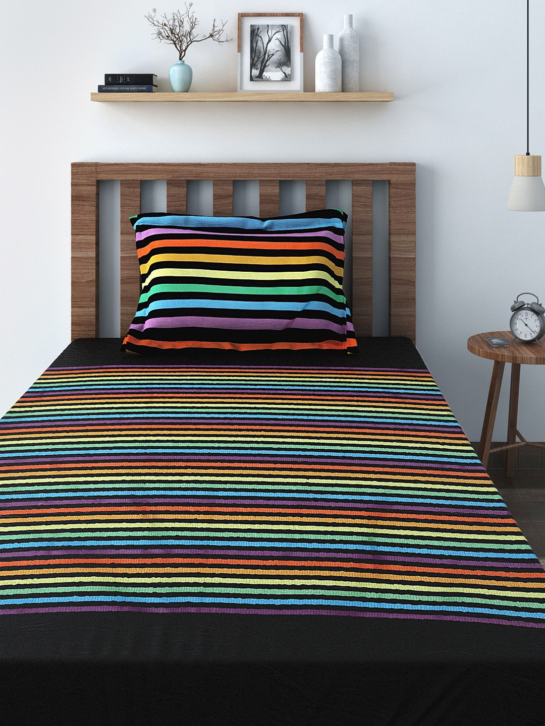 

SWAYAM Multicoloured 180 TC Cotton Single Bedsheet with 1 Pillow Cover, Multi