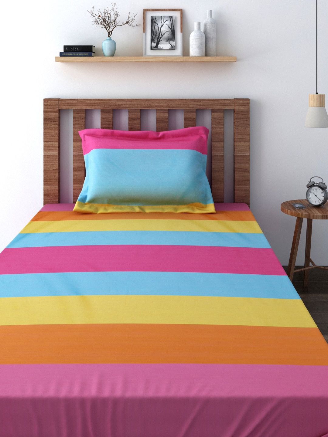 

Swayam Magical Linea 240TC Cotton Single Bedsheet Set,1 Pillow Cover, Multi
