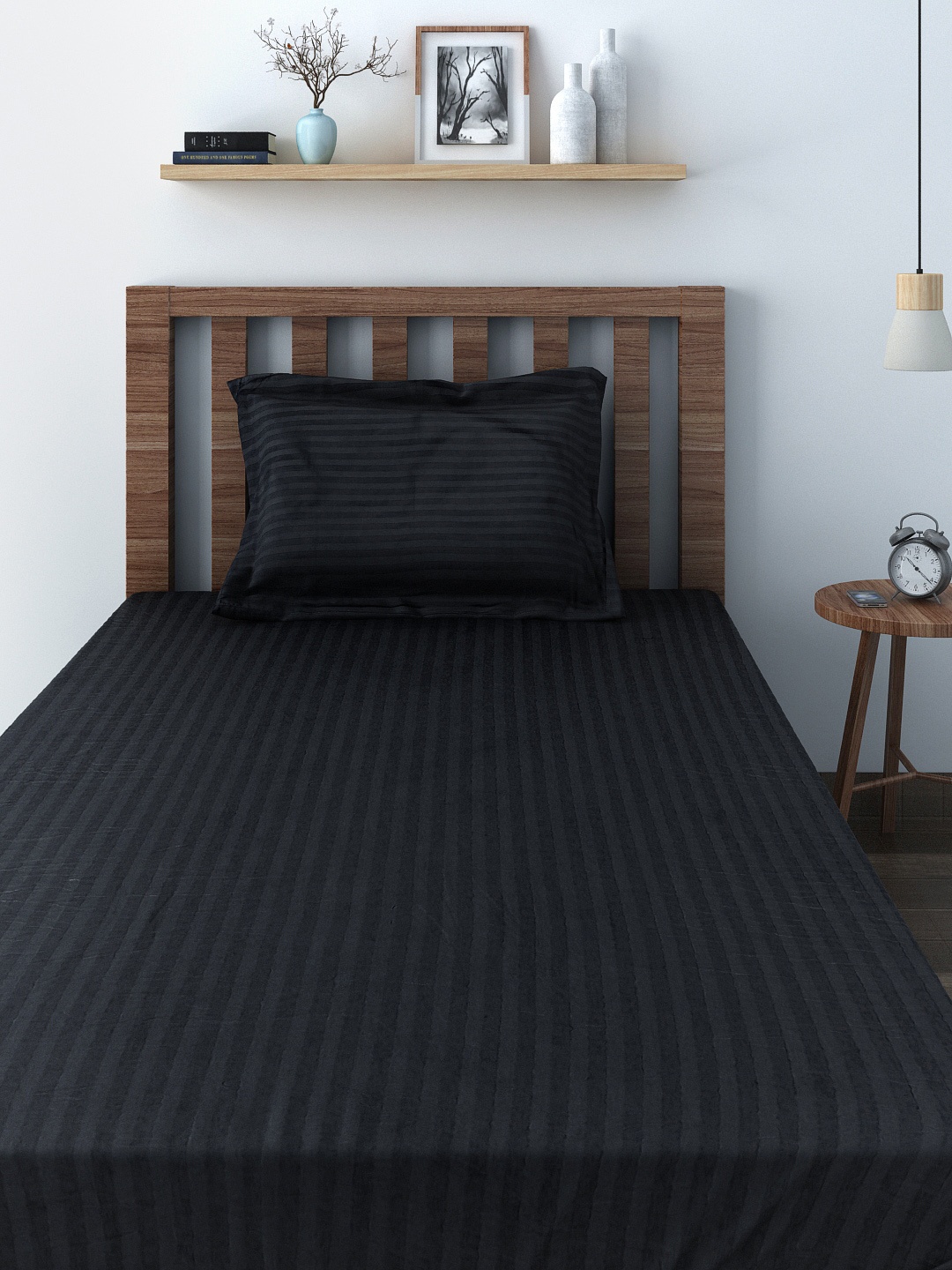 

SWAYAM Black 400 TC Cotton Single Bedsheet with 1 Pillow Cover