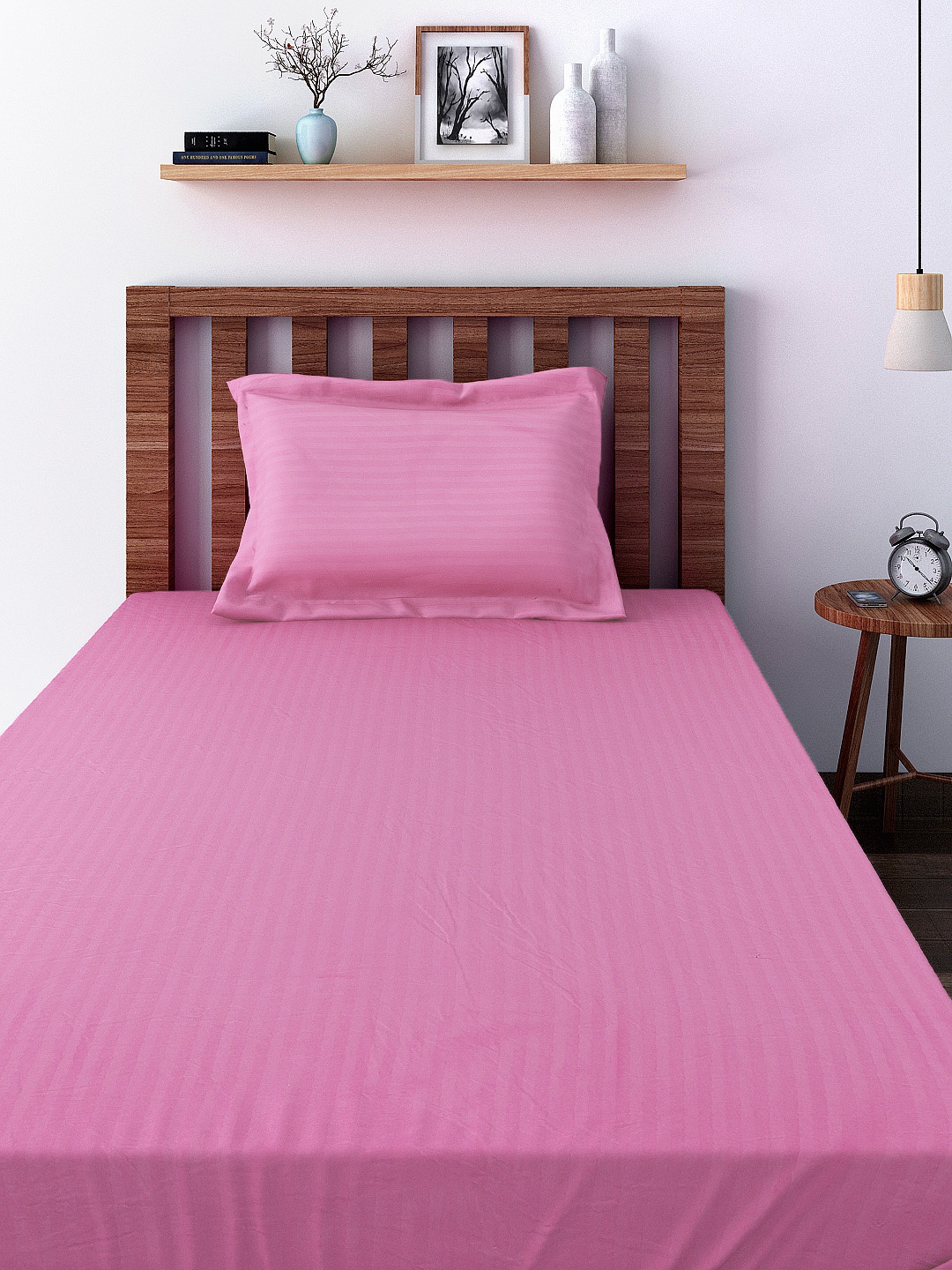 

SWAYAM Pink 200 TC Cotton Single Bedsheet with 1 Pillow Cover