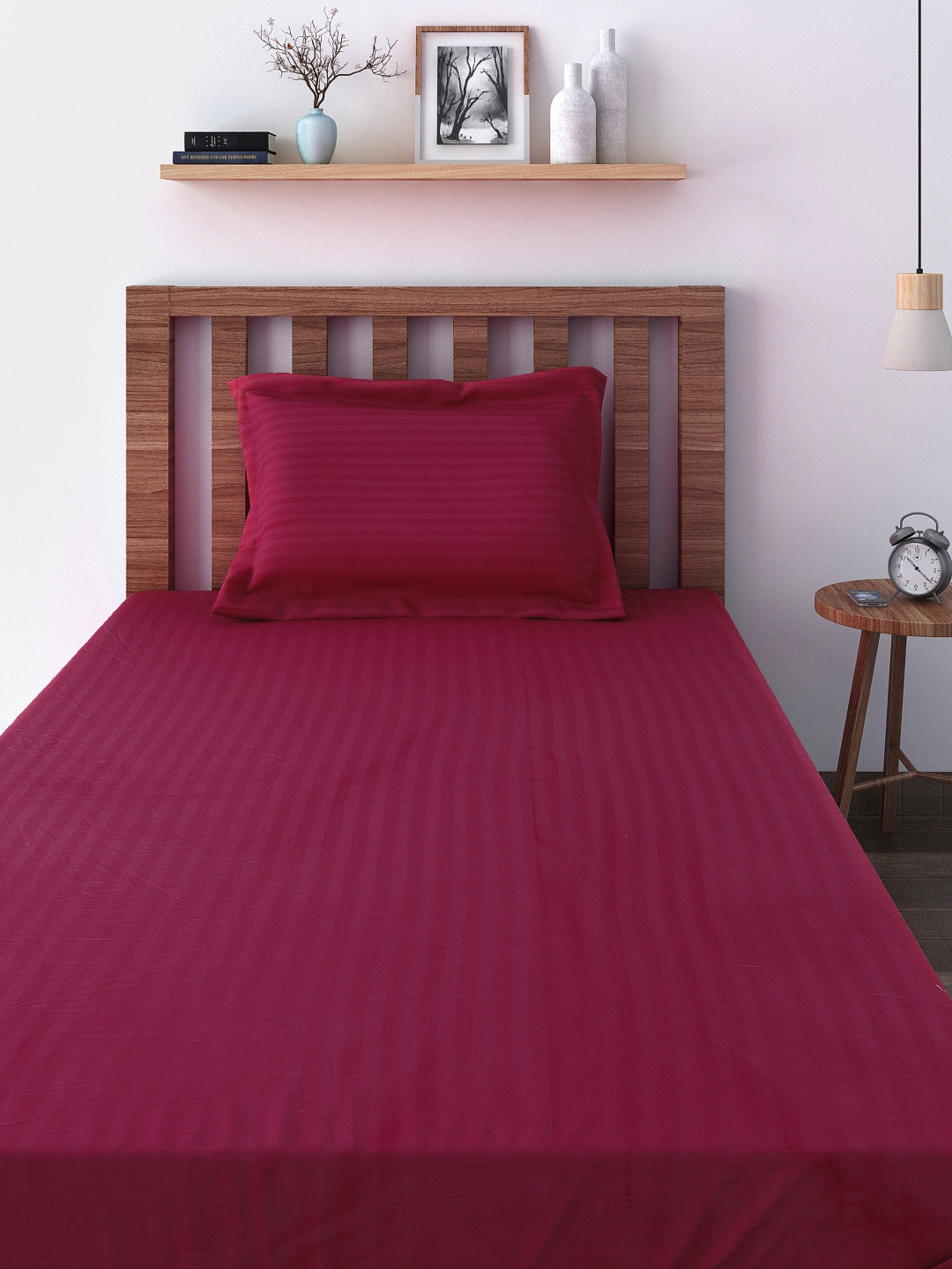 

SWAYAM Wine-Coloured 200 TC Cotton Single Bedsheet with 1 Pillow Cover, Burgundy
