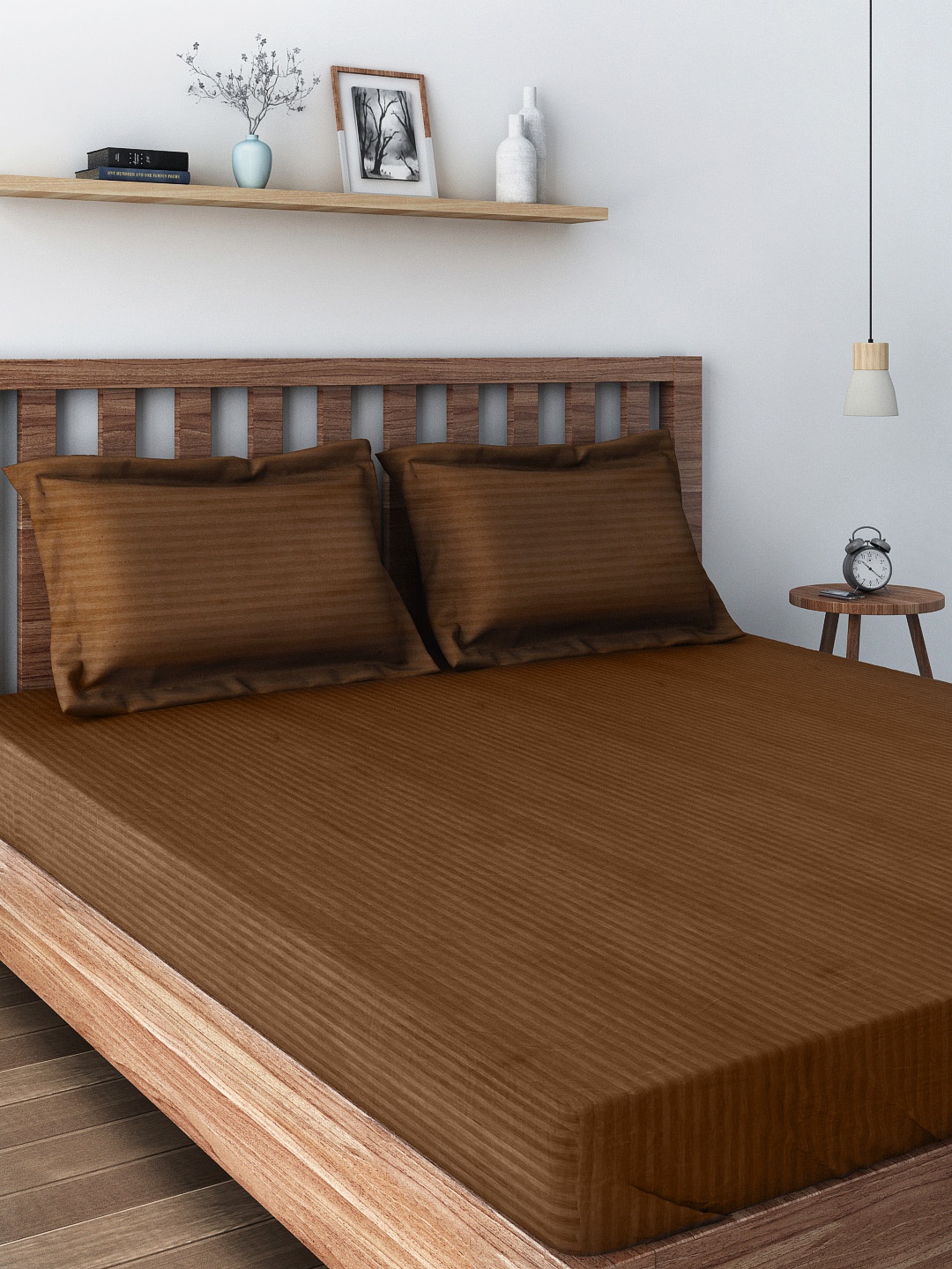 

SWAYAM Brown 400 TC Cotton Double Bedsheet with 2 Pillow Covers