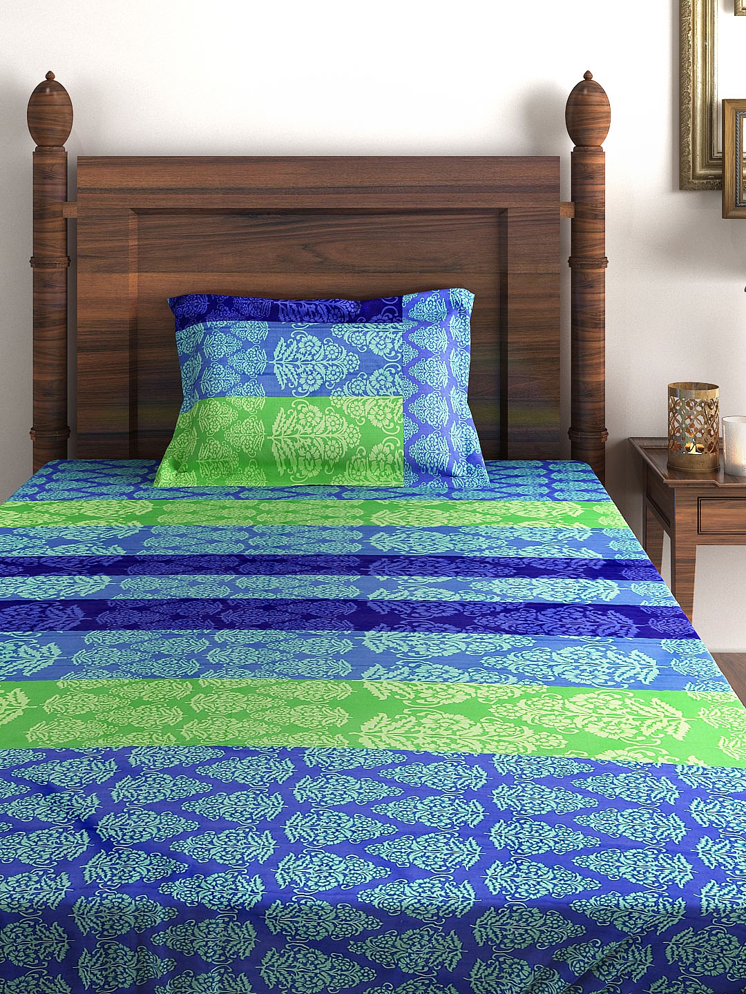 

SWAYAM Blue 180 TC Cotton Single Bedsheet with 1 Pillow Cover