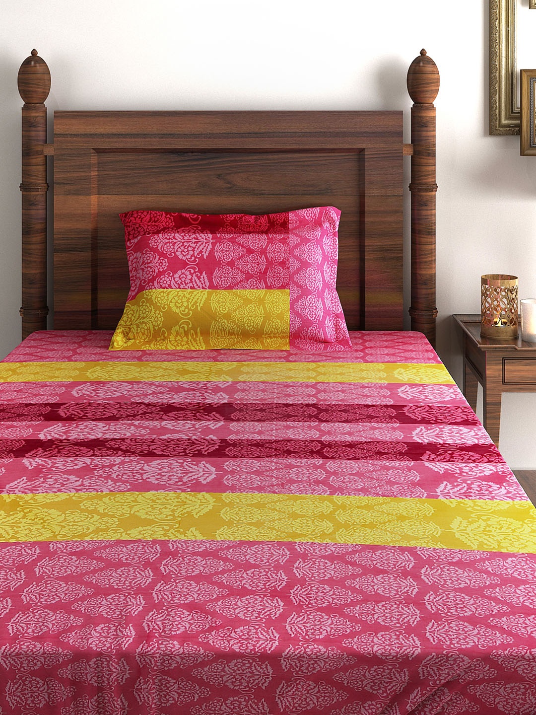 

SWAYAM Pink 180 TC Cotton Single Bedsheet with 1 Pillow Cover