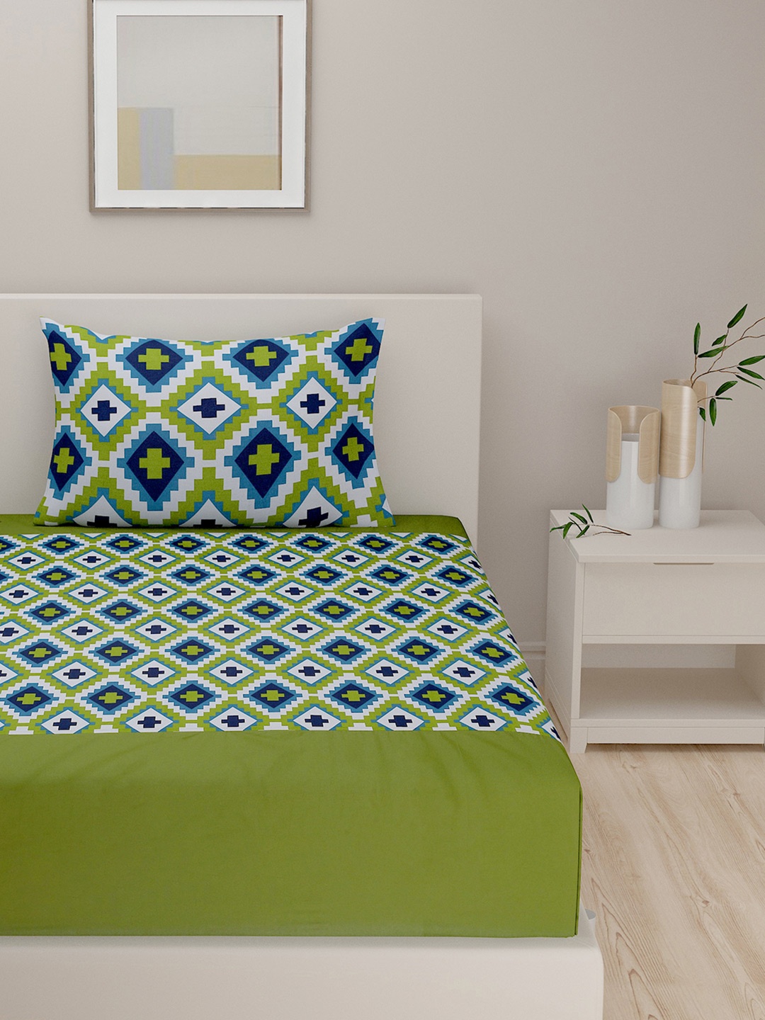 

SWAYAM Green 180 TC Cotton Single Bedsheet with 1 Pillow Cover