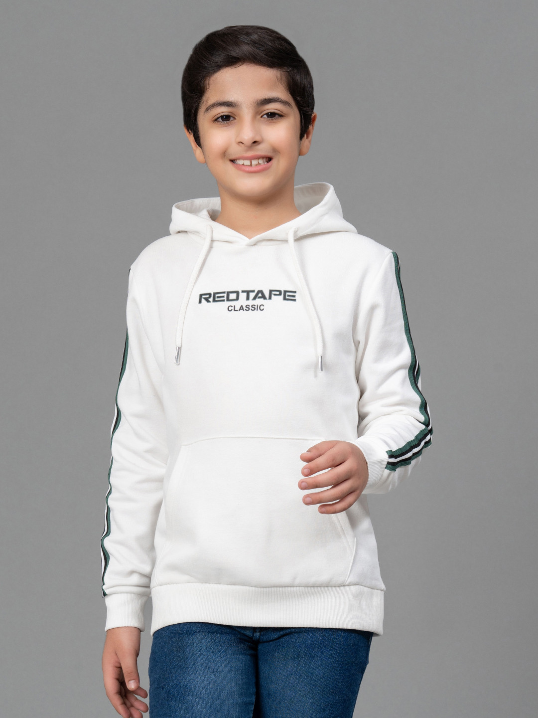 

Red Tape Boys Off-White Solid Hooded Sweatshirt