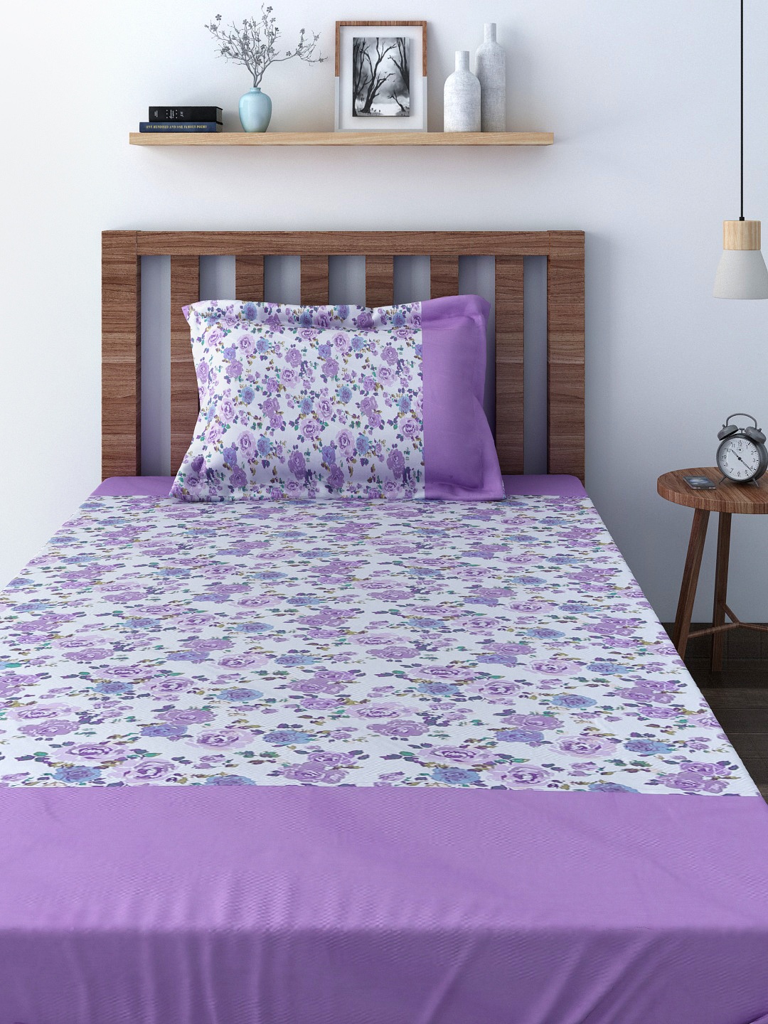 

SWAYAM Shades of Paradise Purple 180 TC Cotton Single Bedsheet with 1 Pillow Cover