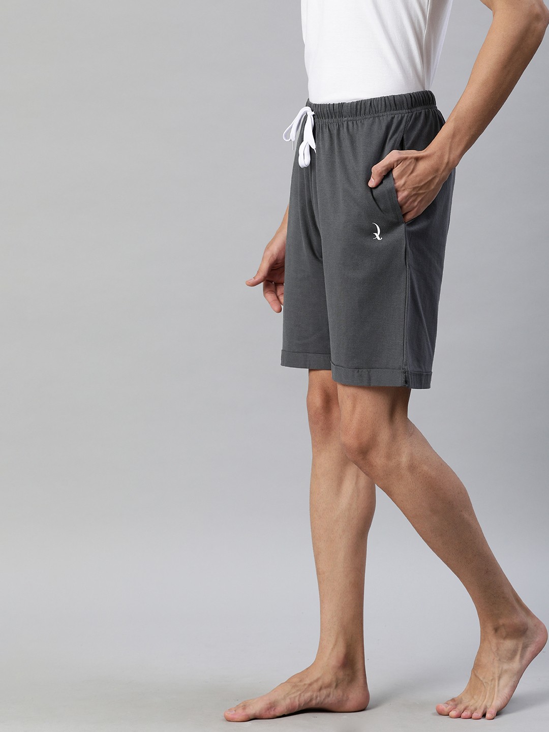 

QUARANTINE Men Charcoal Grey Solid Lounge Shorts